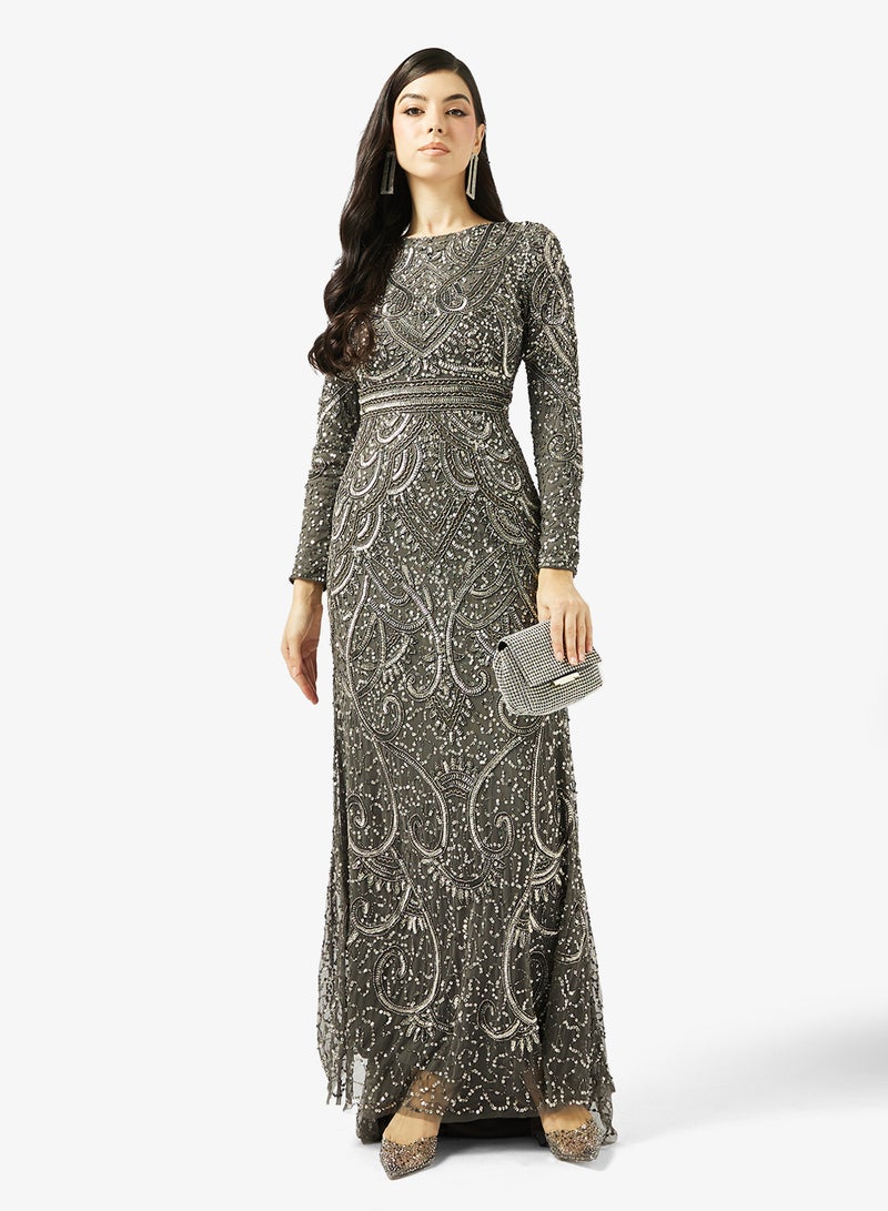 MARYISA Boat Neck  Sequin Maxi Dress - Image 4